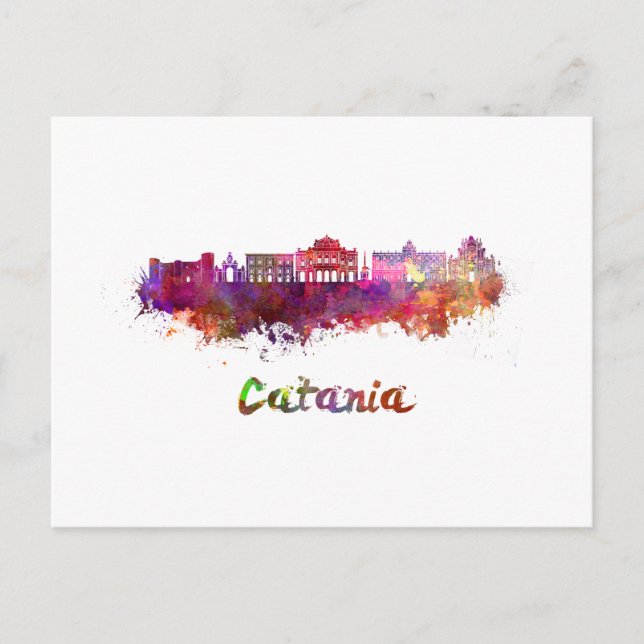 Postal Catania skyline in watercolor (Anverso)
