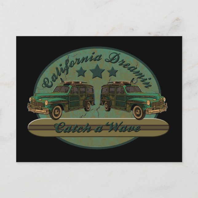 Postal Catar un sueño de California Wave de Surf negro (Anverso)