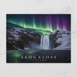 Postal Catarata Skógafoss Islandia Luces del Norte