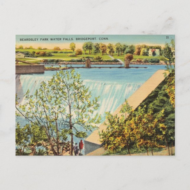 Postal Cataratas de agua del Parque Beardsley, Bridgeport (Anverso)
