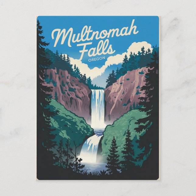 Postal Cataratas de Multnomah vintage (Anverso)