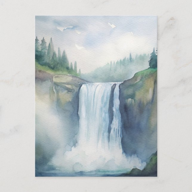 Postal Cataratas de Snoqualmie, pintura de acuarela de WA (Anverso)