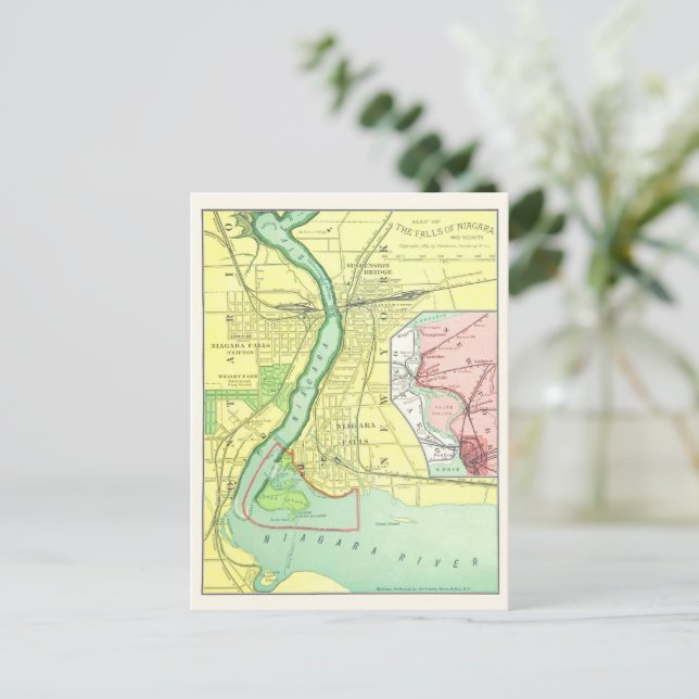 Postal Cataratas del Niágara y Mapa de cosecha de 1885 (Anverso de pie)