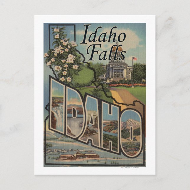 Postal Cataratas Idaho, Idaho - Escenas de letras grandes (Anverso)