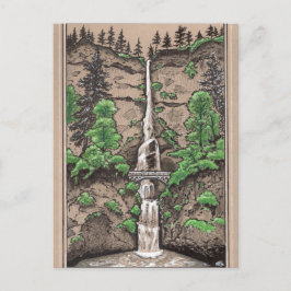 Postal Cataratas Multnomah, dibujo del paisaje de Portlan