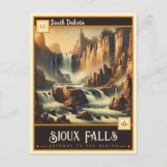 Postal Cataratas Sioux, Dakota del Sur | Vintage (Anverso)