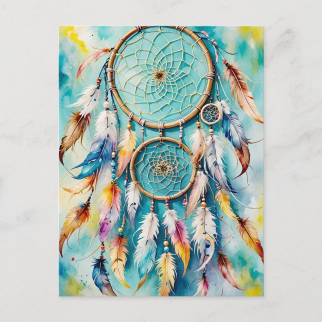 Postal Catcher del Boho American Indian Dream, acuarela (Anverso)