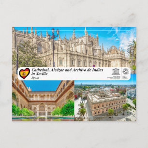 Postal Catedral, Alcázar, Archivo de Indias en Sevilla