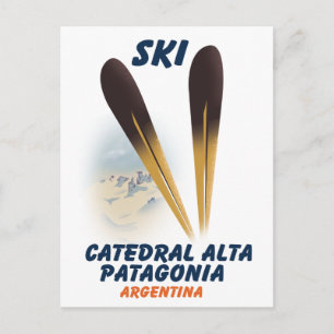 Postal Catedral Alta Patagonia, cartel de esquí en Argent