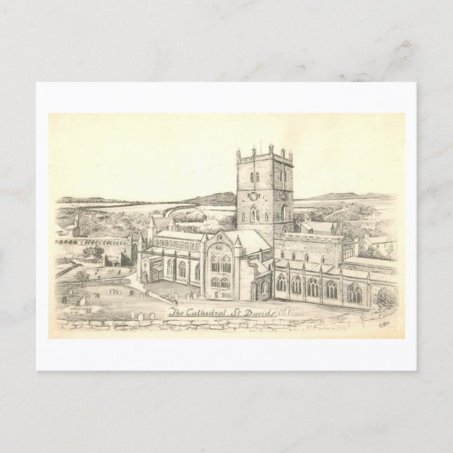 Postal Catedral Antigua de St. David, Gales (Anverso)