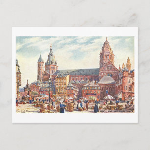Postal Catedral antigua y mercado, Maguncia, Alemania