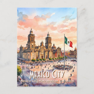 Postal Catedral Católica de la Ciudad de México Acuarela