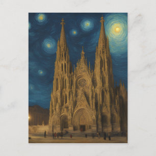 Postal Catedral de Barcelona al estilo vogh nocturno
