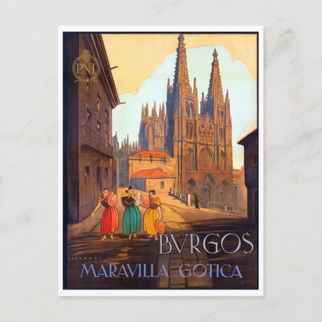 Postal Catedral de Burgos, tres mujeres en la calle (Anverso)
