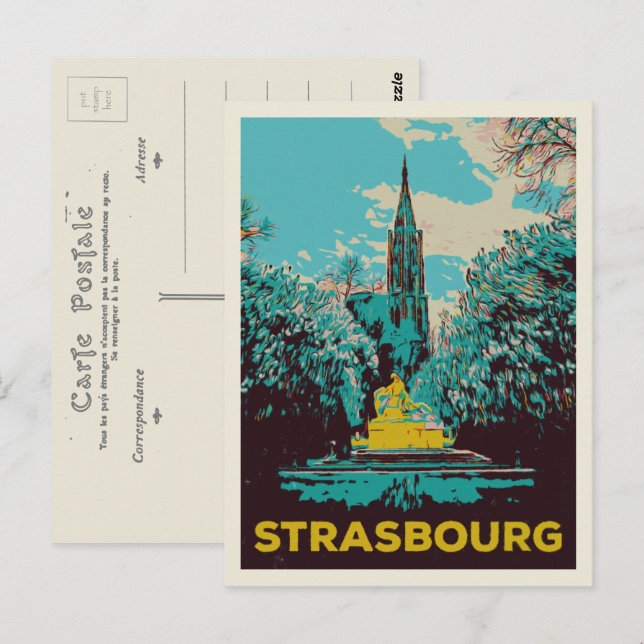 Postal Catedral de Estrasburgo ilustracion Francia (Anverso / Reverso)