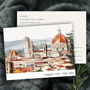 Postal Catedral de Florencia Italia Watercolor Viaje Ital