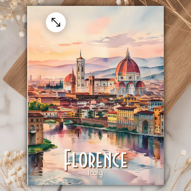 Postal Catedral de Florencia personalizado Duomo Skyline (Florence Duomo Cathedral Skyline Watercolor Travel Postcard)