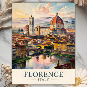 Postal Catedral de la Cúpula de Florencia Acuarela Italia