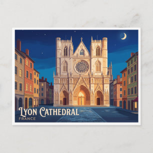 Postal Catedral de Lyon de Noche Francia