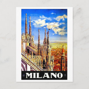 Postal Catedral de Milán, Italia, paisaje, viaje vintage