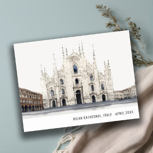Postal Catedral de Milán Italia Watercolor Italiano