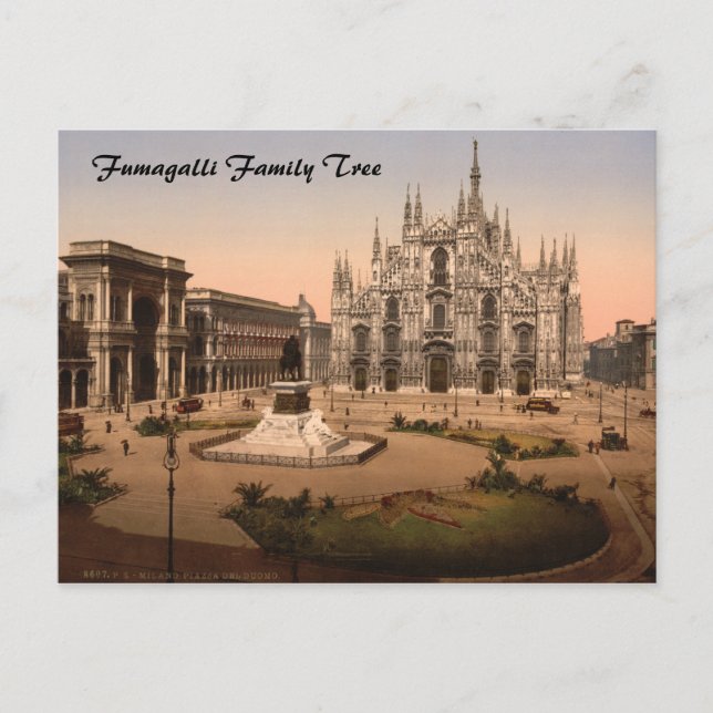 Postal Catedral de Milán y Piazza, Lombardía, Italia (Anverso)