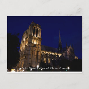 Postal Catedral de Notre Dame de noche, París, Francia