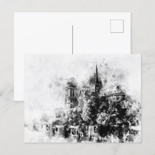 Postal Catedral de Notre-Dame, Ilustracion blanco y negro