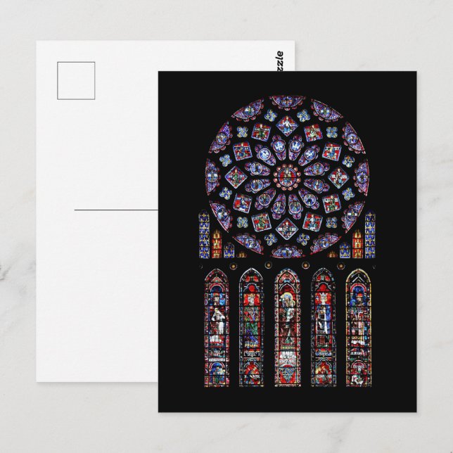 Postal Catedral de Notre Dame, Ventana Rosa Norte (Anverso / Reverso)
