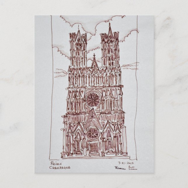Postal Catedral de Reims | Región de Champaña, Francia (Anverso)