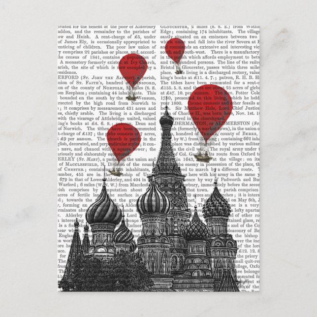 Postal Catedral de San Basil y globos rojos de aire calie (Anverso)