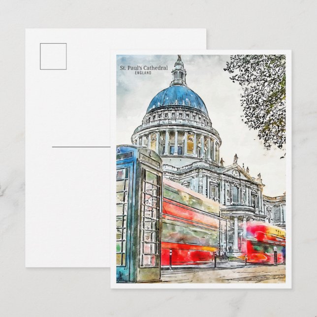Postal Catedral de San Pablo, acuarela (Anverso / Reverso)