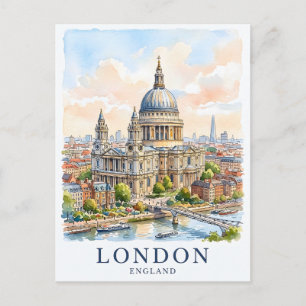 Postal Catedral de San Pablo Londres Acuarela Arte de Via