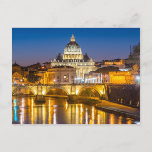 Postal Catedral de San Pedro en la noche Roma Italia