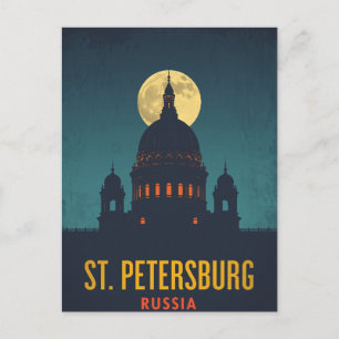 Postal Catedral de San Petersburgo bajo la luz de la luna