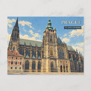 Postal Catedral de San Vito de Praga en Luz Dorada