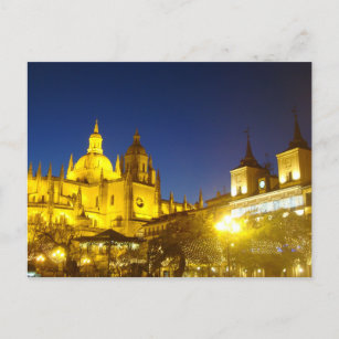 Postal Catedral de Segovia por la noche, España