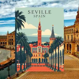 Postal Catedral de Sevilla, España Arte de Viaje Vintage