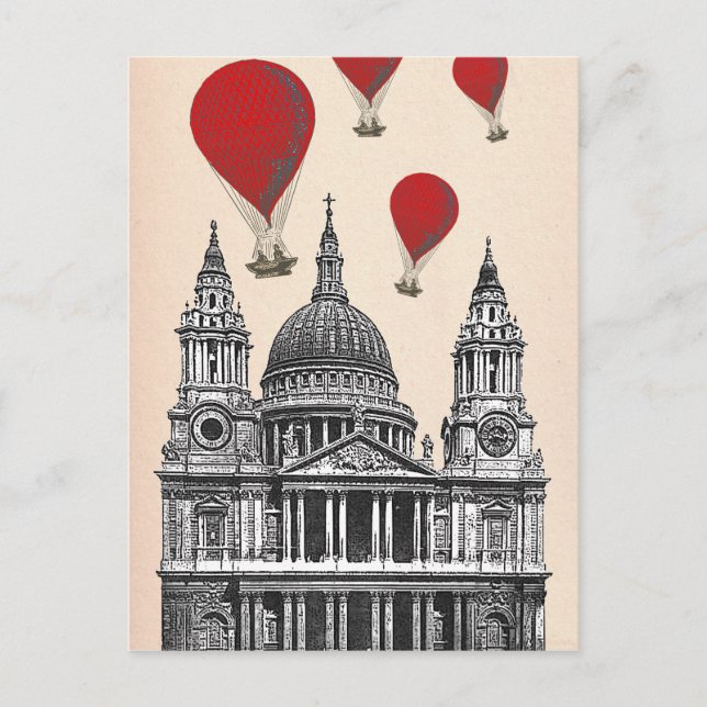 Postal Catedral de St Pauls y globos de aire caliente roj (Anverso)