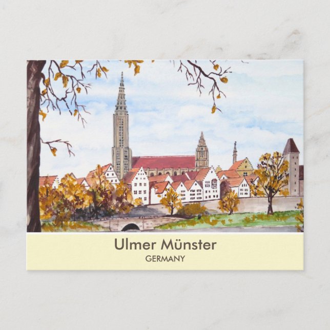 Postal Catedral de Ulm en la Plaza de la Pintura de Alema (Anverso)