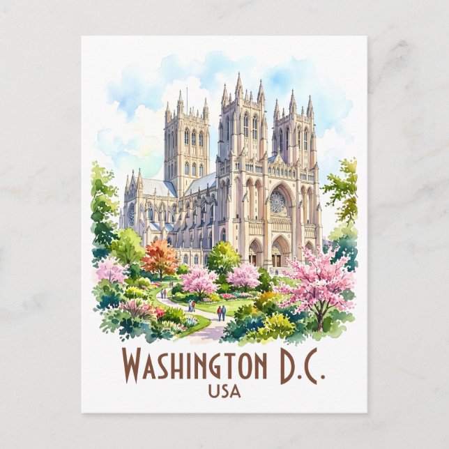 Postal Catedral de Washington Acuarela Religiosa Personal (Anverso)