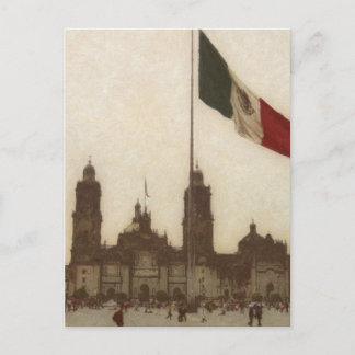 Postal Catedral en el Zocalo del DF con la Bandera 12