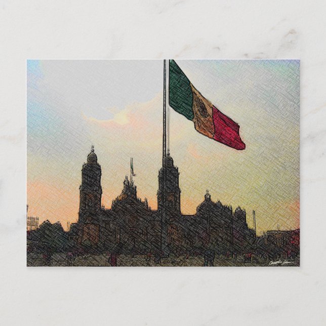 Postal Catedral en el Zocalo del DF con la Bandera 2.jpg (Anverso)