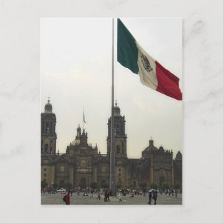 Postal Catedral en el Zocalo del DF y la Bandera Mexicana