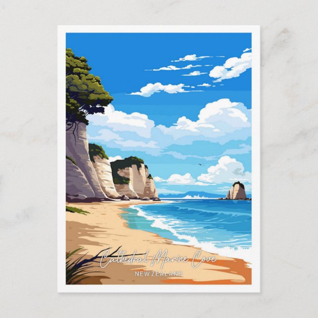 Postal Catedral Marine Cove Ilustracion de viajes de arte (Anverso)