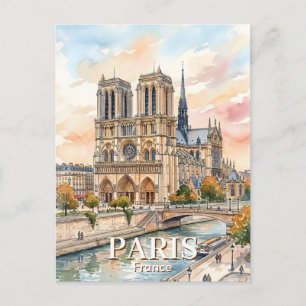 Postal Catedral Notre Dame de París Acuarela Viajes