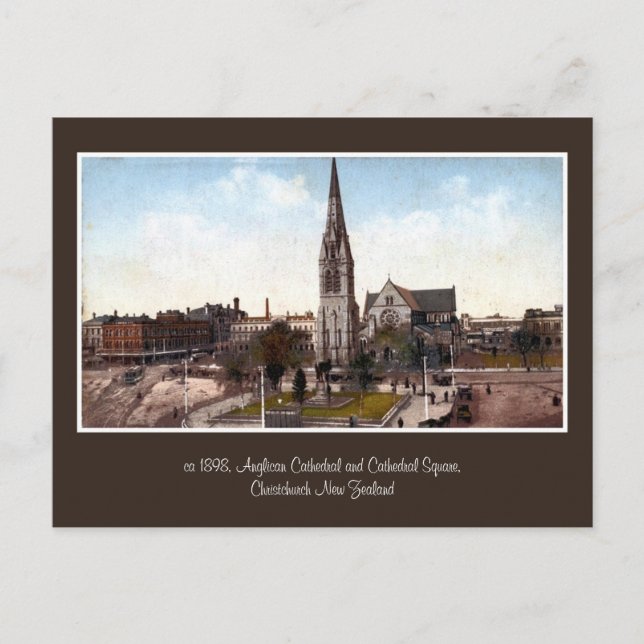 Postal catedral vintage, cuadrada Christchurch NZ (Anverso)