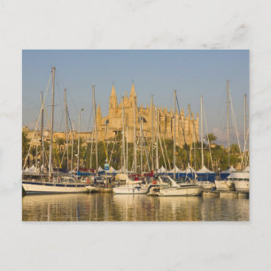 Postal Catedral y puerto deportivo, Palma, Mallorca, Espa