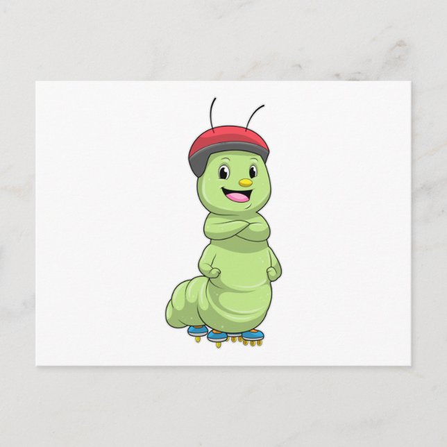 Postal Caterpillar como patinador en línea con patines.pn (Anverso)