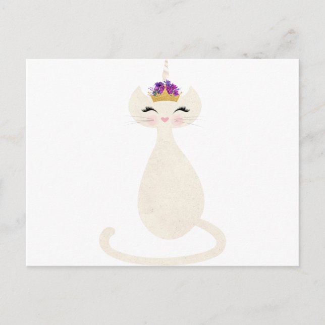 Postal caticorn unicornio gato con corona princesa (Anverso)